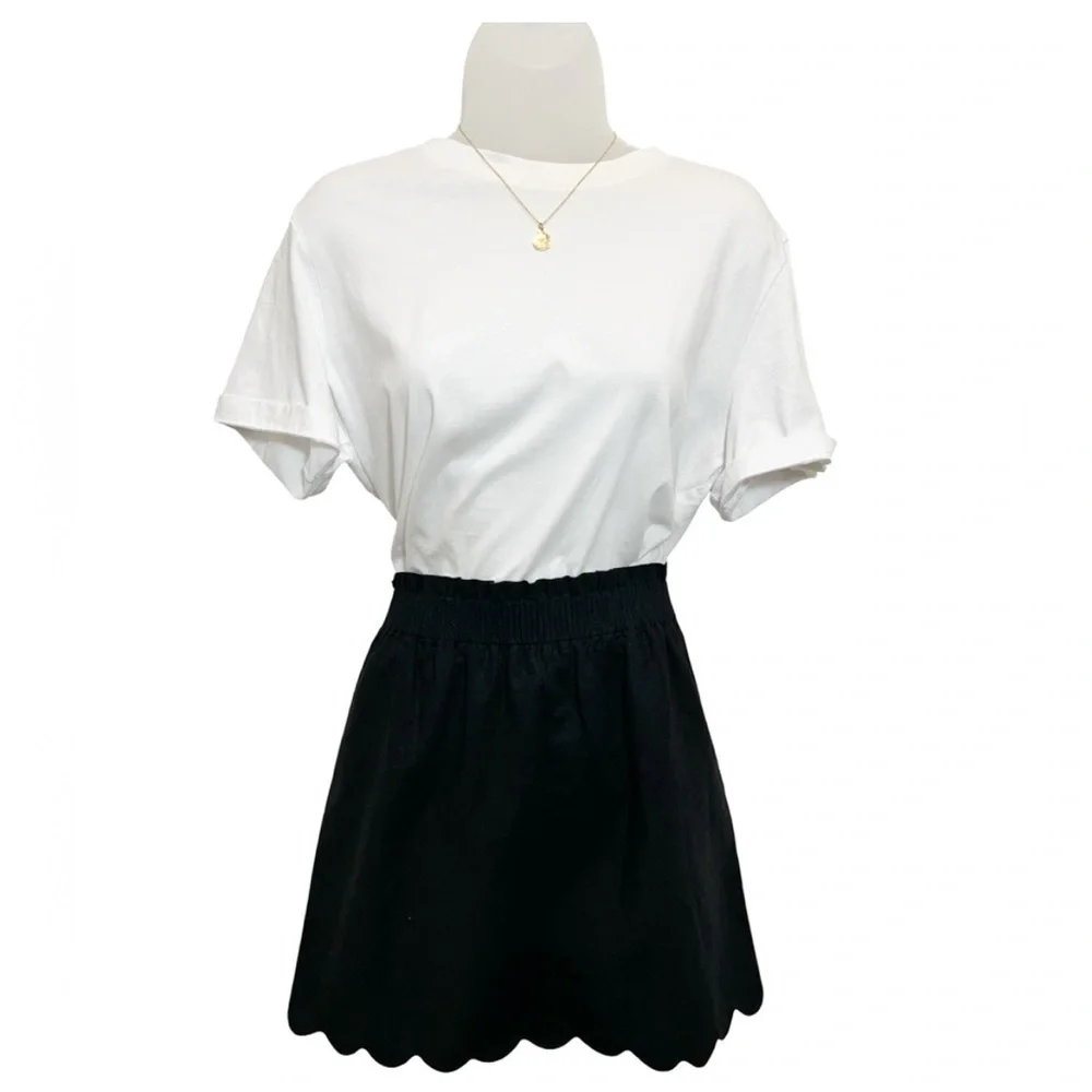 NWT J.Crew Black Linen Blend Mini Skirt Scalloped Hem Paperbag Waist Size 6